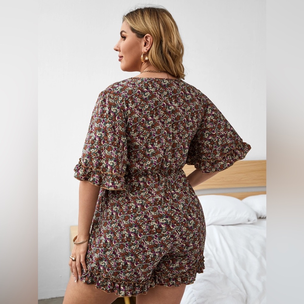 Floral Ruffle Front-Tie Romper - Picture 6 of 6
